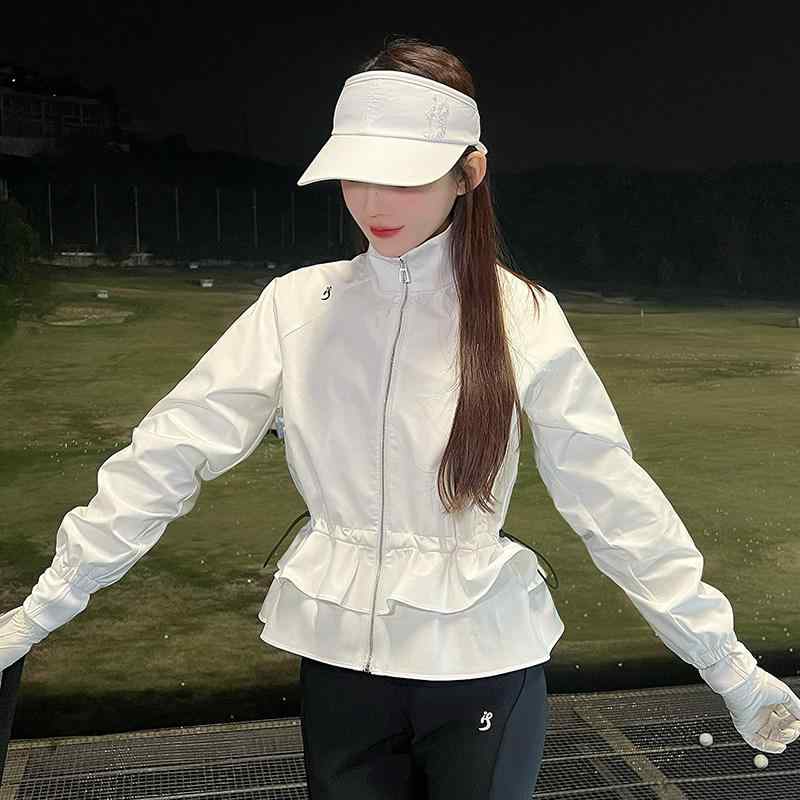 レディース ゴルフ ジャケット ウエストイン 長袖 スリム スポーツ アウター ファッション トップス 軽量 伸縮性・性別: 女性・サイズ展開: XS.S.M.L.XL・カラー展開: ホワイト.ブラック