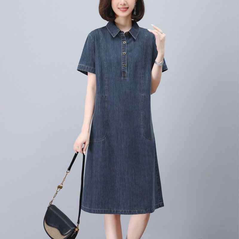 乐天商城 - ワンピース レディース 夏用 薄手 ゆったり 大きめサイズ デニム スリム効果 中年 ママ向け シャツドレス 接触冷感 吸湿速乾 普段使い 軽量 再生繊維
