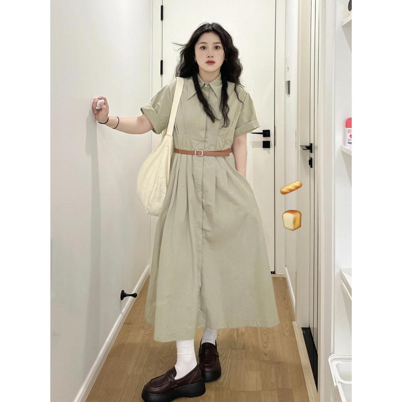 レディース ワンピース ゆったり 学院風 レトロ ポロ襟 半袖 通勤 シンプル Aライン シャツドレス ブラウスドレス カジュアル トップス