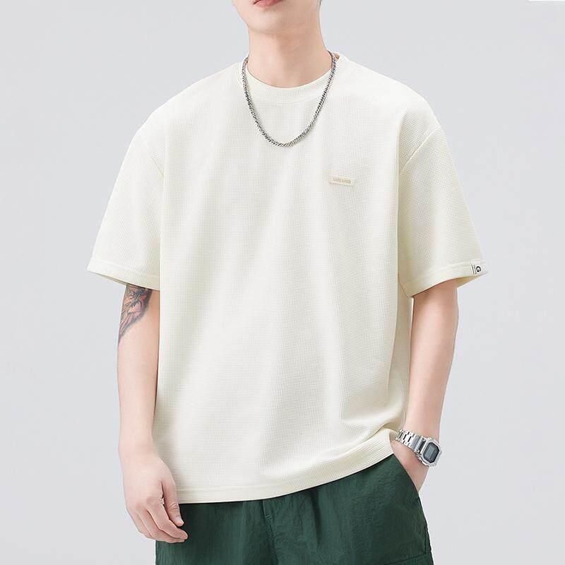 乐天商城 - Tシャツ メンズ ワッフル柄 短袖 夏用 シンプル クルーネック ゆったり 吸湿速乾 コットン混 軽量 ストリート カジュアル トップス