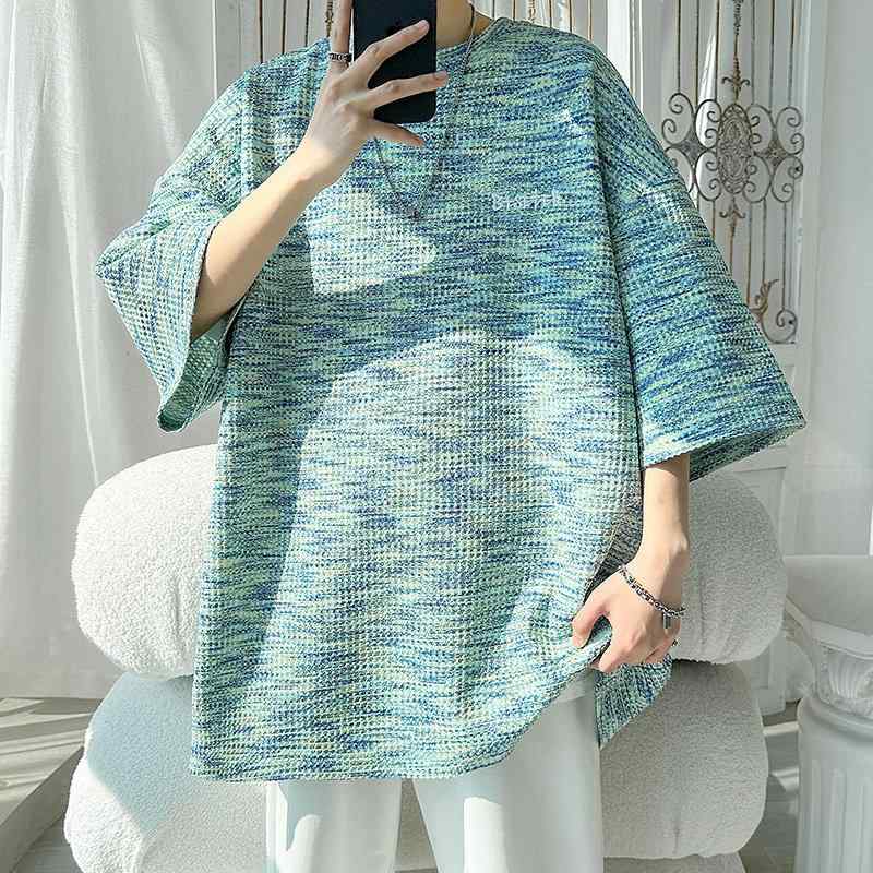 Rakuten - Tシャツ 男性用 短袖 ハウンドトゥース刺繍 ゆったり 大きめ 夏用 トップス コットン 吸湿速乾 カジュアル 日常使い 軽量 伸縮性 トレンド ルーズフィット