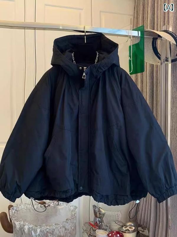 フード付き ジャケット 女性用 秋冬 コート 厚手 暖か 綿素材 ゆったり フィット カジュアル ミリタリー スタイル 防風 軽量 伸縮性 ブラック ネイビー グレー 普段使い 通勤 通学 アウトドア トップス 2
