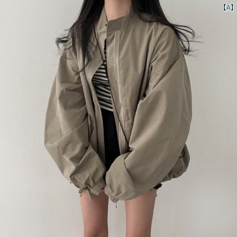 スタンドカラー 長袖 薄手 アウター 女性用 春夏 秋冬 ワイドシルエット 野球 カジ...