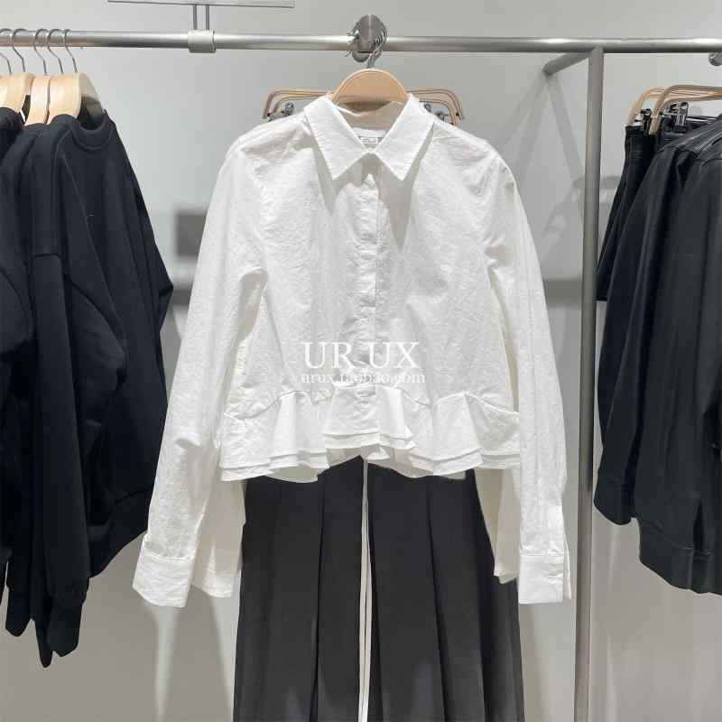 乐天商城 - レディース シャツ 開襟 フリル レイヤード 秋冬 アーバン スタイル シティ 女性用 トップス 軽やか スタイリッシュ