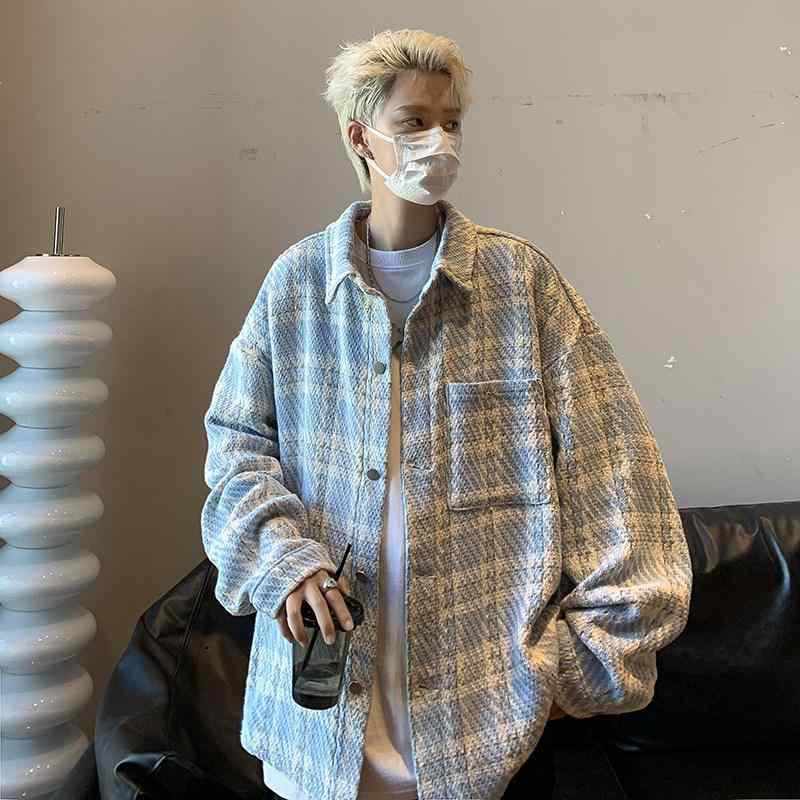 樂天商城 - ジャケット メンズ 春秋 高級感 チェック柄 ビッグシルエット スタンドカラー フィット カジュアル ストリート 普段使い 軽量 伸縮性