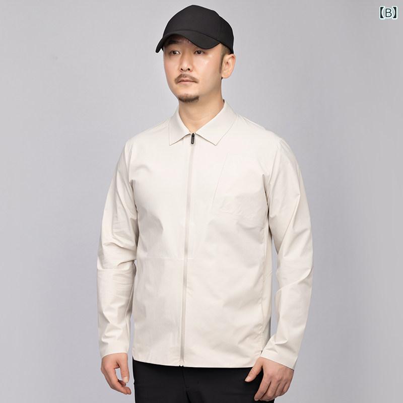 メンズ ジャケット 春 カジュアル 軽量 スタンドカラー 胸ストラップ 隠しボタン コート