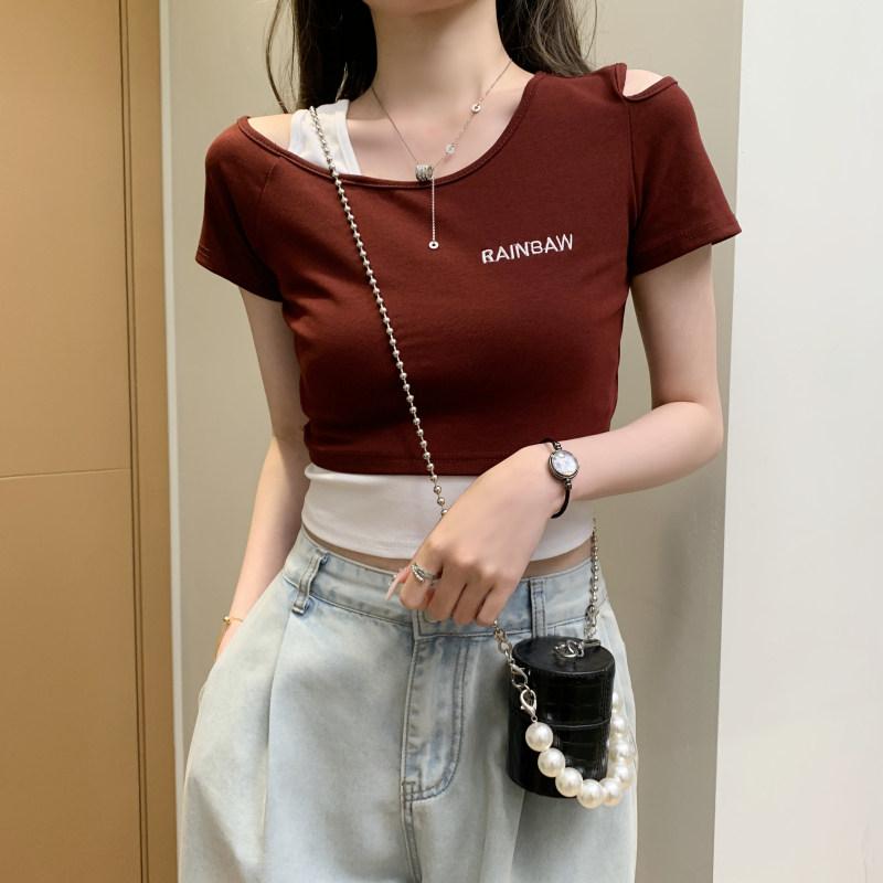 レディース 夏 オフショルダー 短袖 トップス スリム ハイウエスト クロップド セクシー カジュアル 普段使い 軽量 伸縮性 吸湿速乾