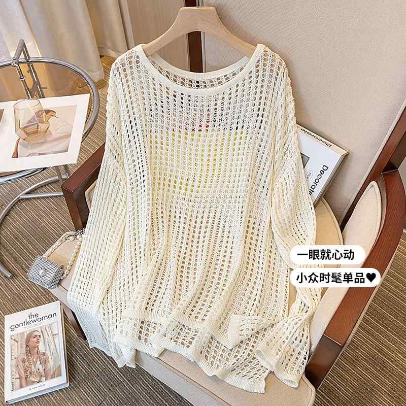 乐天商城 - レディース 薄手 ニット カーディガン 透け ゆったりシルエット 大きめサイズ 腹部カバー 初秋 インナー トップス 編み込み 軽量 普段使い