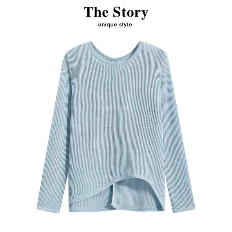 春夏 レディース ニット トップス 韓国 イレギュラー ラウンドネック UVカット ゆったり フィット カジュアル 普段使い 軽量 吸湿速乾