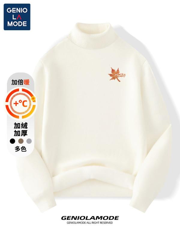 ニット セーター メンズ 秋冬 紅葉柄 インナー 厚手 ハーフタートルネック 暖か レ...