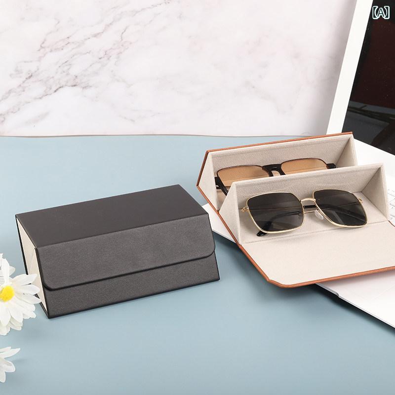 メガネケース 革製 多格子 軽量 大容量 ポータブル 耐圧 折りたたみ サングラス 収納ボックス 耐衝撃 ..