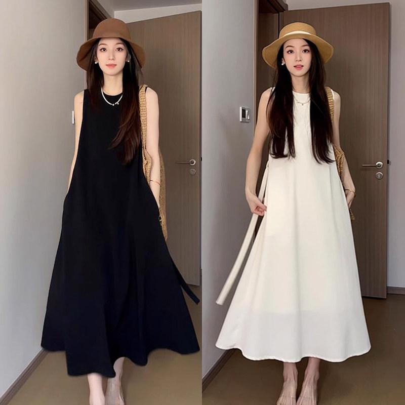 樂天商城 - ワンピース レディース ノースリーブ 黒 夏 ロング フレンチスタイル エレガント ティータイム 軽やか 女性用 ドレス トップス 切り替え