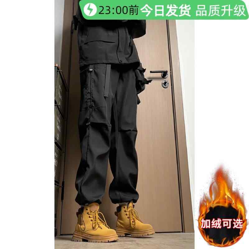 Other - メンズ パンツ ストレート ミリタリー ワークパンツ 秋冬 裏起毛 暖か ドローコード 裾絞り アウトドア 通勤用 軽量 伸縮性 デニム風 ブラック グレー