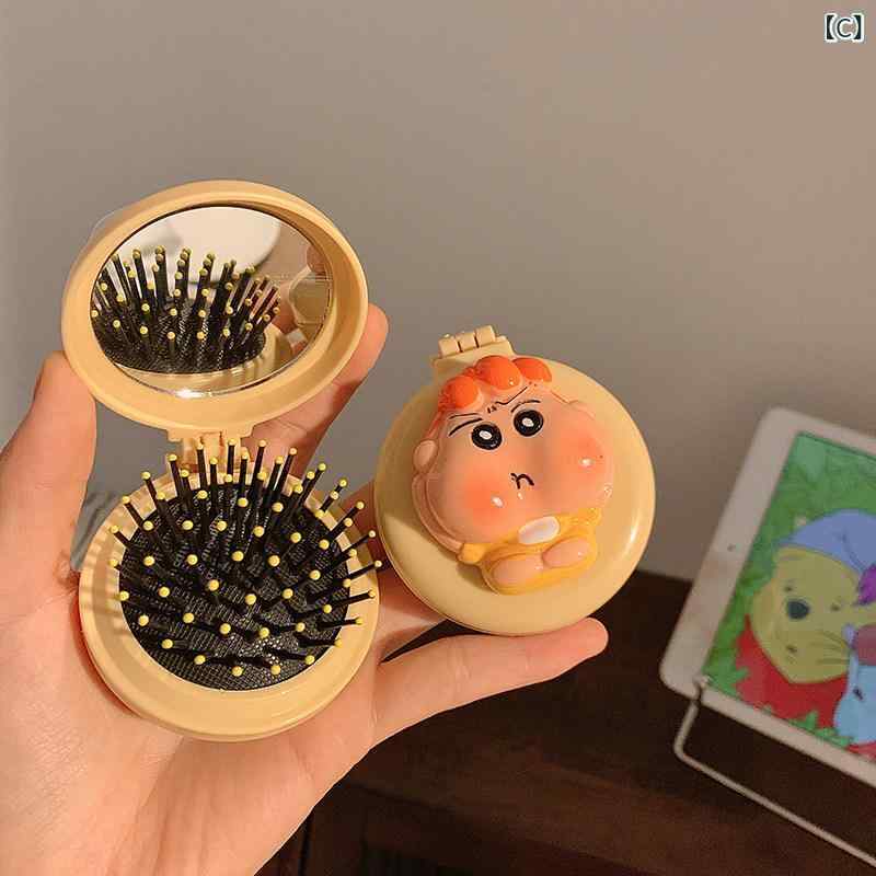 ヘアブラシ レディース かわいい ミニ 折りたたみ 鏡付き マッサージ クッション ポータブル コンパクト 旅行用 カードゥーン柄 ヘアケア 軽量 日常使い riverpaddy-11572077 リバーパディ サンプル画像3