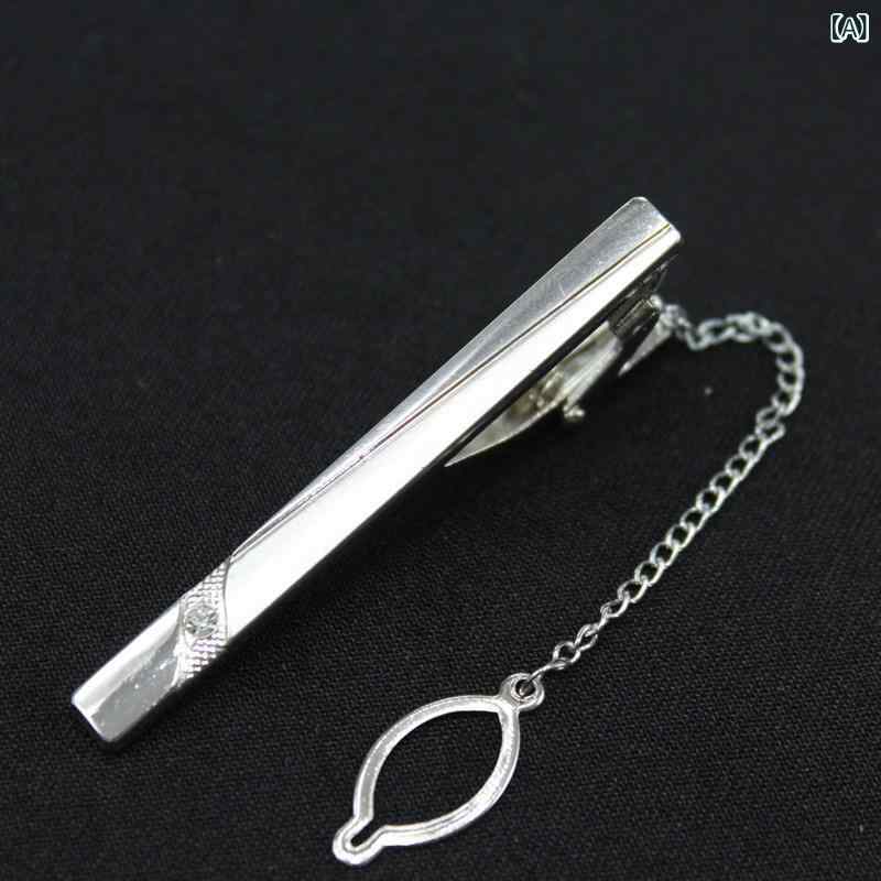 Other - メンズ ネクタイピン シルバー メタル ビジネス フォーマル シンプル チェーン 付き 職業用 通勤 軽量 金属製 ミニマム スタイル