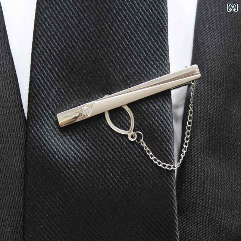 メンズ ネクタイクリップ シルバー 金属 ビジネス ファッション タイピン チェーン 留め具 高級感 スーツ アクセサリー 通勤用 スタイリッシュ 形状 シンプル