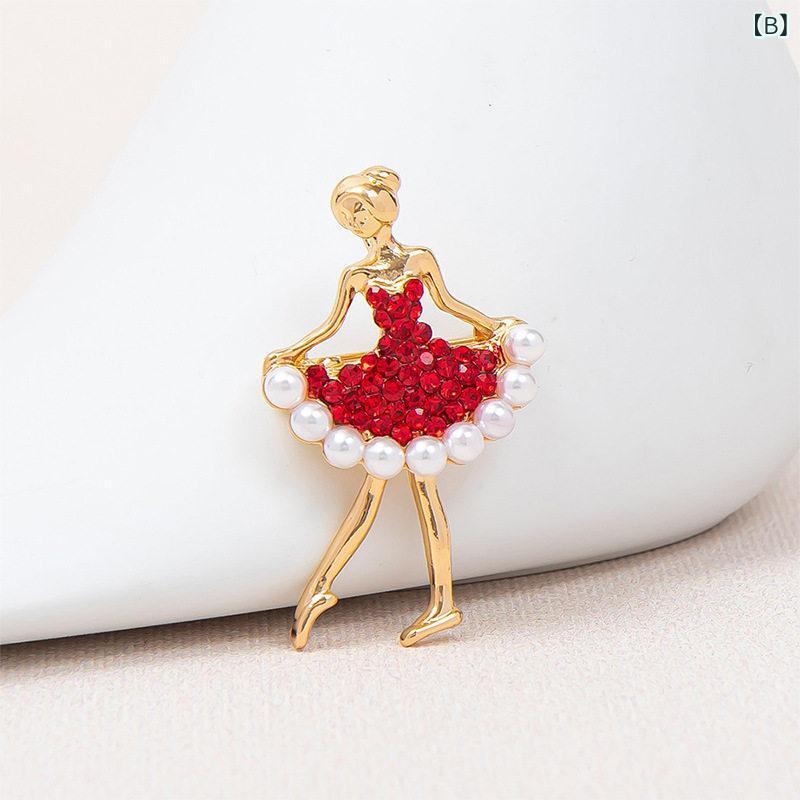 ブローチ バレエガール モチーフ 光沢パール ジルコニア 合金製 胸花 アクセサリー...