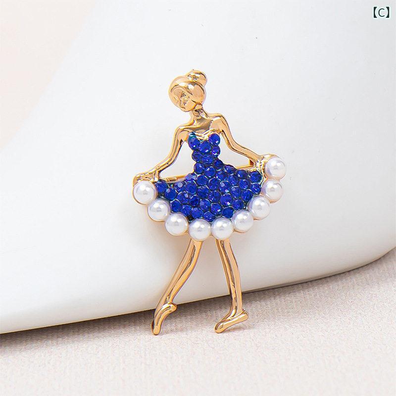 ブローチ バレエガール モチーフ 光沢パール ジルコニア 合金製 胸花 アクセサリー...