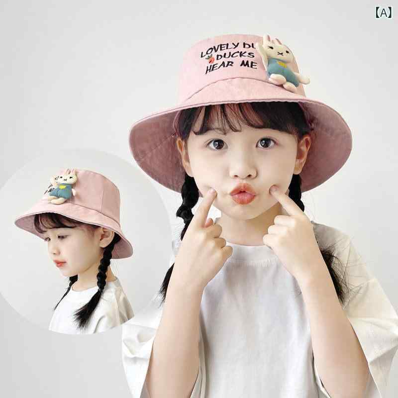 Hat - 漁夫帽 キッズ 女の子用 春秋 日よけ UVカット 男女兼用 韓国 アウトドア ベビー対応 軽量 綿素材 かわいい