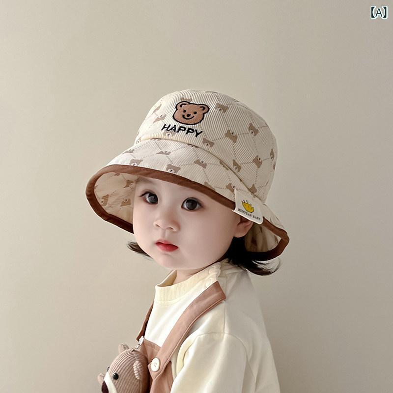 ベビー帽子 男の子用 春秋 薄手 日焼け防止 かわいい小熊柄 赤ちゃん 遮陽 韓国 子...