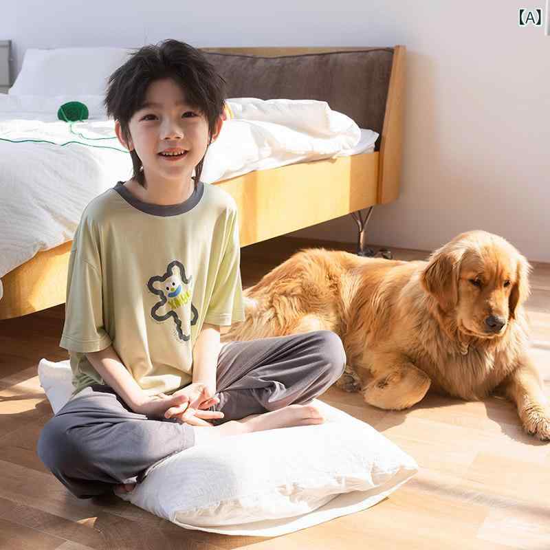 キッズ 男の子 夏用 短袖 寝間着 セット モダール素材 部屋着 冷房服 通気性 吸湿速乾 軽量 柔らかい 家居服 中大サイズ