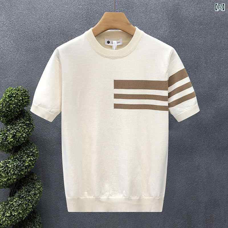 Tシャツ メンズ 半袖 ニット 薄手 インナー クルーネック シンプル 普段使い 軽量 伸縮性 春
