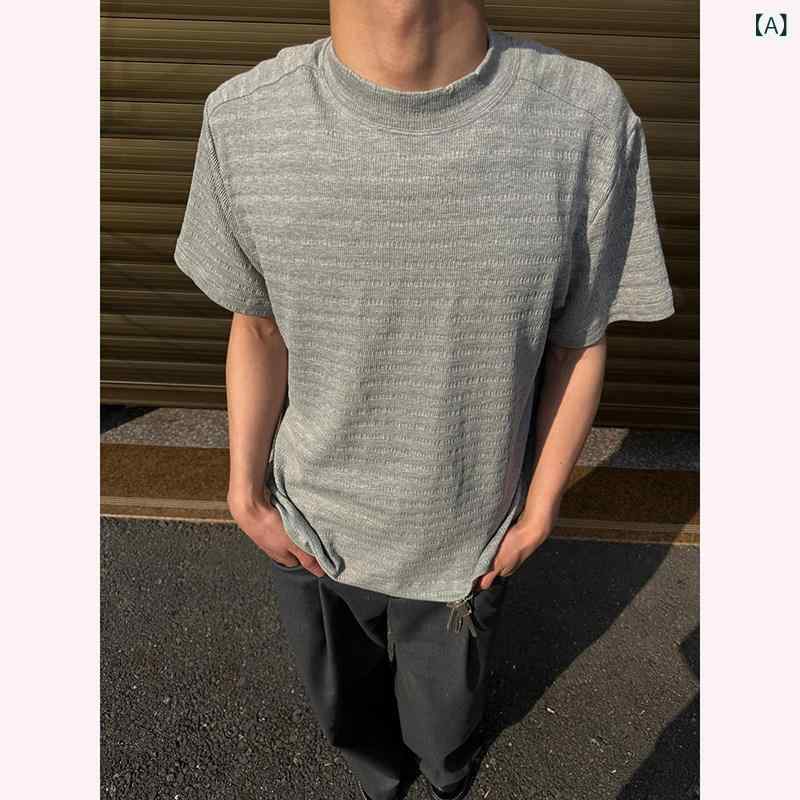 メンズ 短袖 Tシャツ トップス ライトグレー ニット素材 高級感 夏用 カジュアル フィット 肌触り 質感 伸縮性 吸湿速乾 軽量 グレー系 普段使い アウトドア