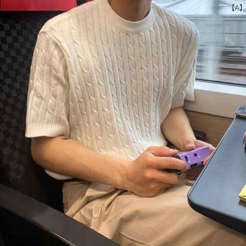 ニットTシャツ メンズ 春夏 短袖 ホワイト ゆったり シルエット クルーネック 高級感 韓国スタイル カジュアル トップス 日常使い 通気性 吸湿速乾 軽量 快適