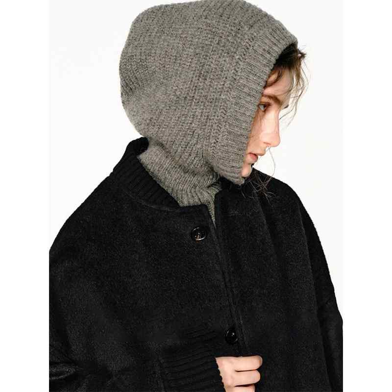 ニット帽 女性用 冬用 耳当て付き グレー 保暖 ネックウォーマー 厚手 保温 ウール調 暖か 首元カバー