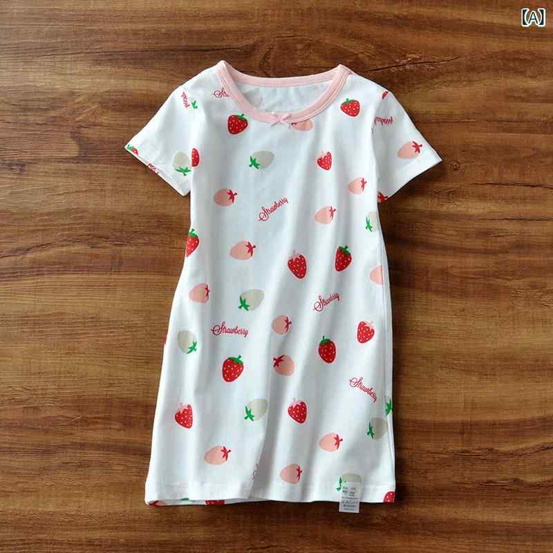 女の子 夏用 綿100% 短袖パジャマ イチゴ柄 寝巻きスカート 薄手 ルームウェア かわいい 子供服 吸湿性 部屋着