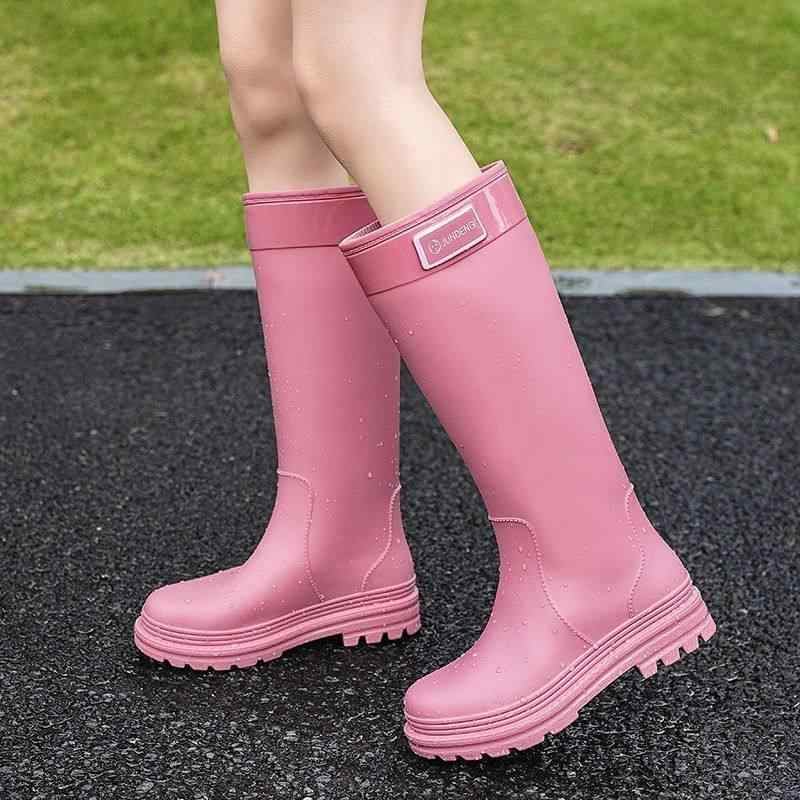 レディース 膝上雨靴 防水 防滑 ゴム素材 暖か ファッション ロングブーツ 女性用 長靴 雨の日 通勤 日常使い 伸縮性 軽量(4.0)