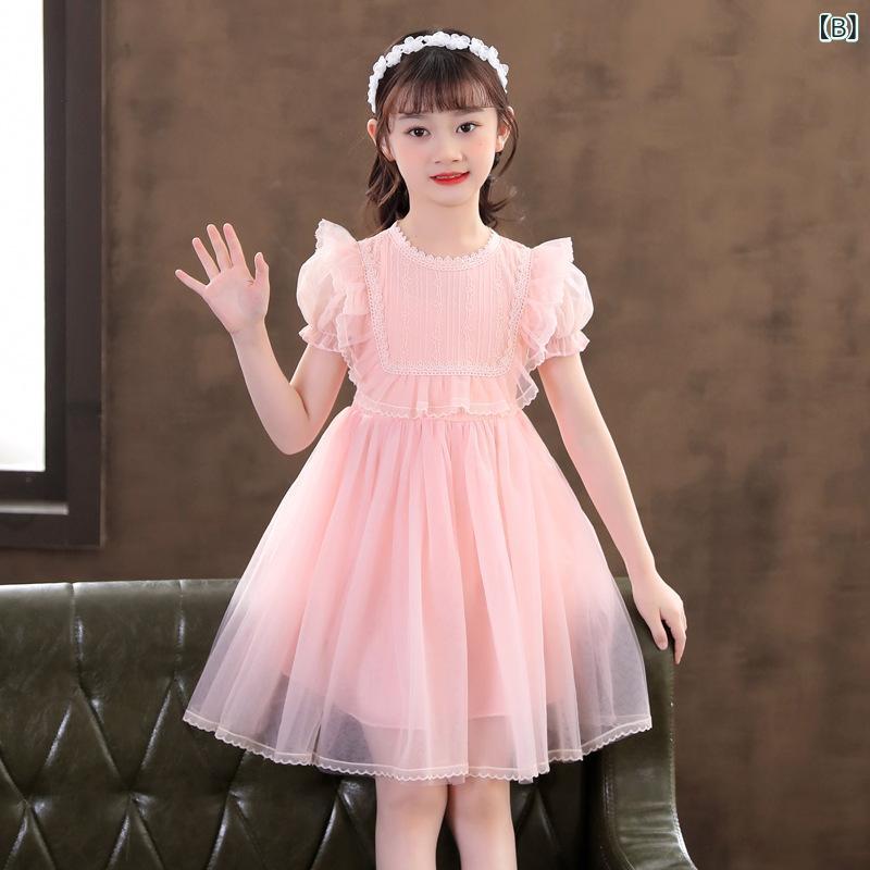 ワンピース キッズ 女の子 子供服 ベビー ドレス 半袖 ホワイト 白色 プリンセスド...