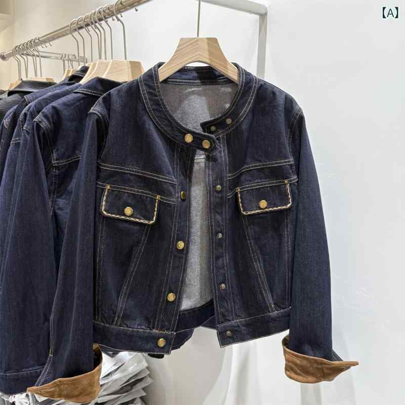 Jackets, Blazers - レディース 秋冬 デニム ジャケット ゆったり シルエット スリム 効果 薄手 切り替え カジュアル トップス 普段使い 軽量 コーディネート