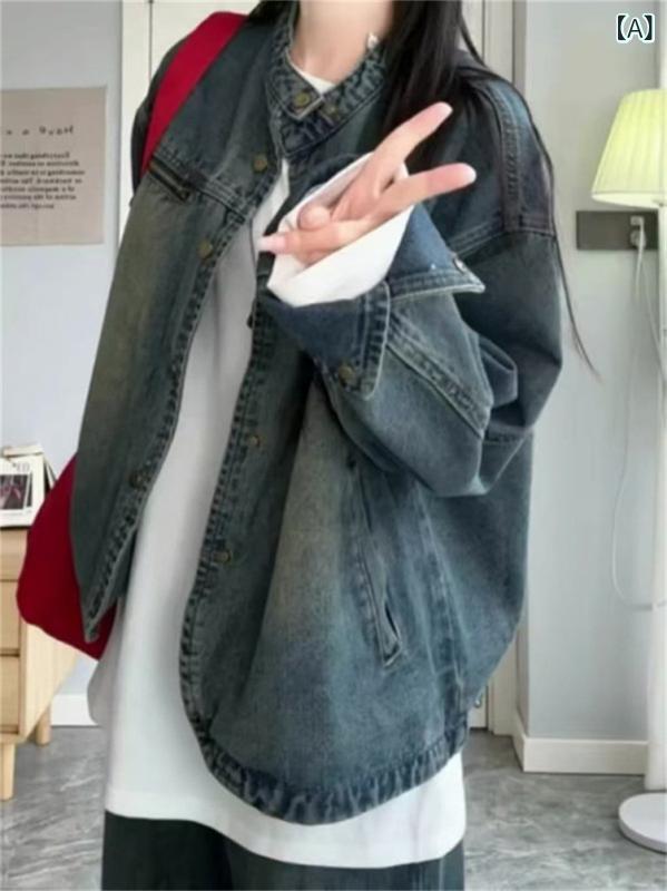 デニム ジャケット レディース 春 ゆったり カジュアル 薄手 ビンテージ風 合わせやすい アウター 普段使い 軽量 伸縮性(4.0)