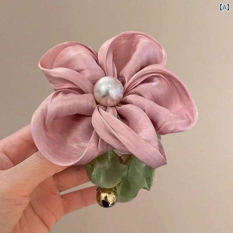 ヘアゴム レディース バラ 花びら パール 伸縮性 耐久 かわいい ヘアアクセサリー 髪飾り 普段使い 柔らか素材