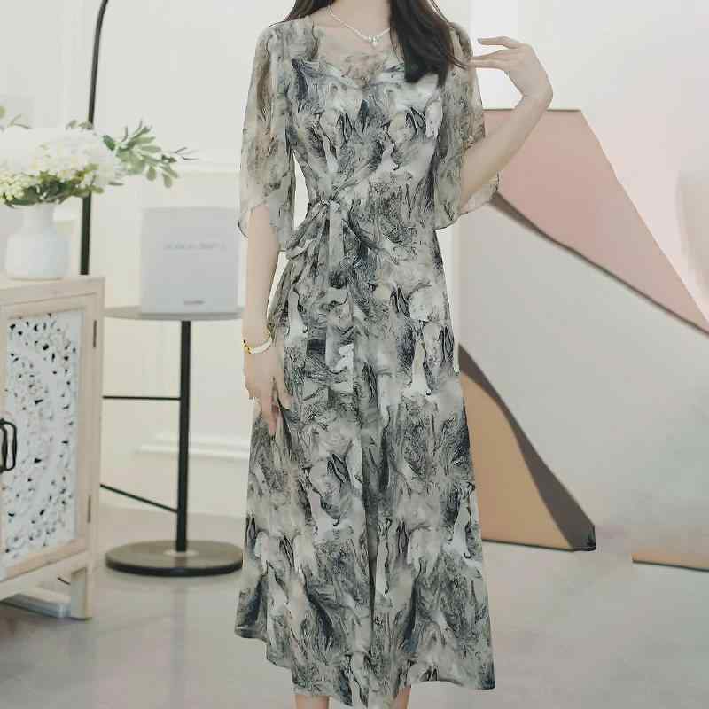 樂天商城 - ワンピース レディース 夏用 花柄 シフォン 素材 高級感 軽量 通気性 フレア シルエット プリント 女性用 ドレス トップス