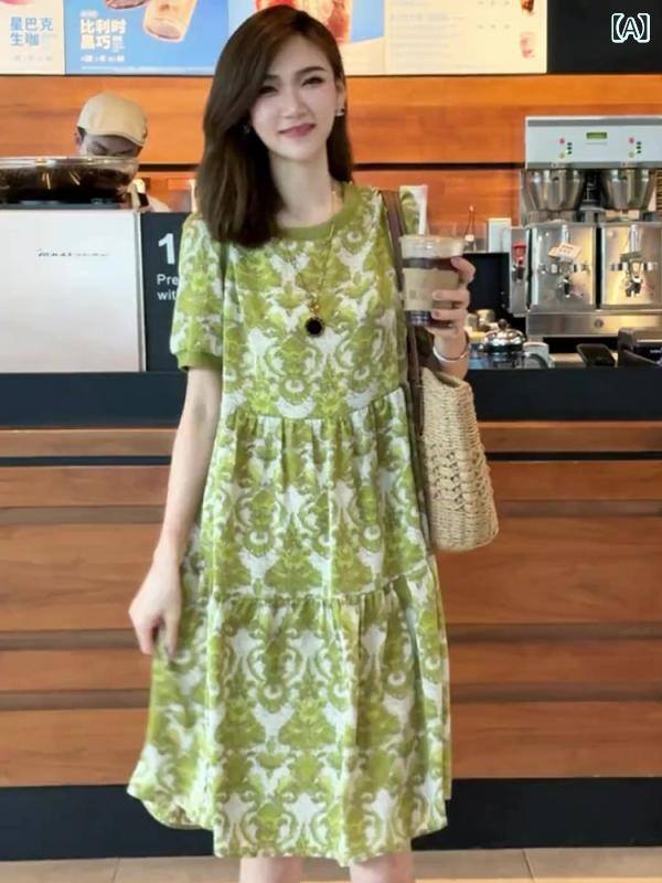樂天商城 - ワンピース レディース 春夏 花柄 高級感 かわいい フレア スカート コットン 混 軽量 伸縮性 通勤 普段使い ブラウス トップス ドレス