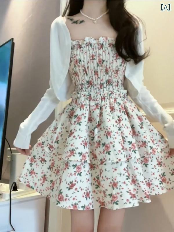 レディース ワンピース フレンチスタイル チューブトップ オフショルダー 小花柄 ウエストシェイプ スリム フェミニン 質感 高級感 軽やか シルエット