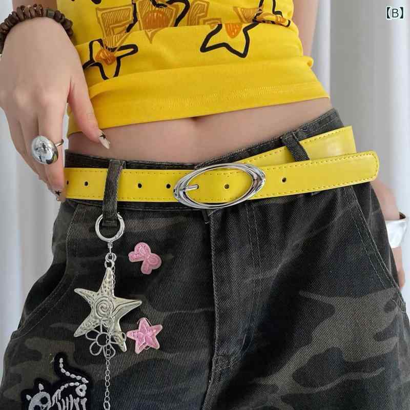 ベルト 女性用 イエロー Y2K風 アメリカンスタイル 夏用 ドーパミンカラー スカー...
