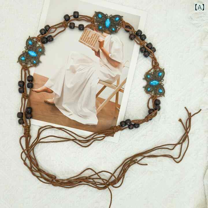 レディース ボヘミアン 編み込み ウエストベルト 復古風 民族風 スカート 装飾 高級感 百搭 普段使い 軽量 柔軟 ブラウン系 アクセサリー コーディネート・スタイル: 文芸・タイプ: ウエストベルト・主な素材: PU（人工革）・対象: 女性.・バックル素材: プラスチック・カラー展開: ブルーサファイア バタフライ.イエローサファイア バタフライ.ブルーサファイア オーバル.アー ココナッツシェル.ホワイト メタルプレート.ブラック ココナッツシェル.カフェ 月牙.ブラウン 月牙.ブラック 月牙.アー ウッドバックル.ブラウン ウッドバックル.ブラック ウッドバックル.ホワイト ウッドビーズ.リン文ビーズ.ターコイズ ホワイト.ターコイズ カフェ.ターコイズ ブラック