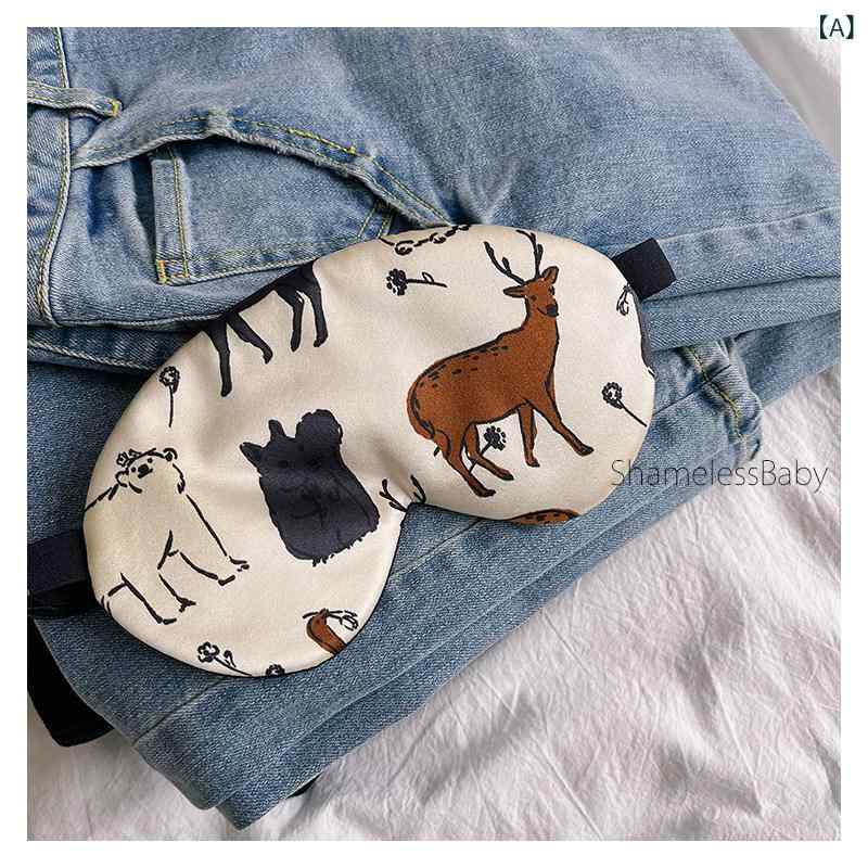 睡眠用 アイマスク 絹 真絹 カートゥーン柄 プリント 柄 快適 遮光 リラックス 柔らかい 素材 通年使用 目元ケア