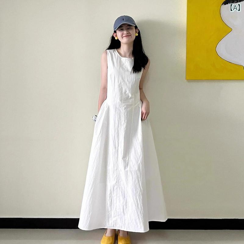 ワンピース レディース ノースリーブ ホワイト 夏 ロング丈 ビーチ リゾート ドレス 軽量 涼しい ・スタイル: 甘美.日系・柄: 無地・素材: ポリエステル97%.スパンデックス3%・スカート型: Aライン・袖丈: ノースリーブ・丈: ミドル丈・ネックライン: ラウンドネック・カラー展開: ホワイト・サイズ展開: S.M.L.XL.XXL