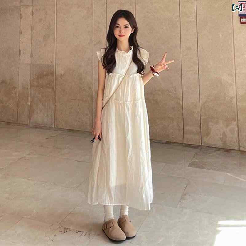 ワンピース レディース 夏 ロングドレス フレンチスタイル 高級感 パフスリーブ 小柄対応 ビーチリゾート 軽量 通気性 伸縮性 切り替え かわいい アイボリー系