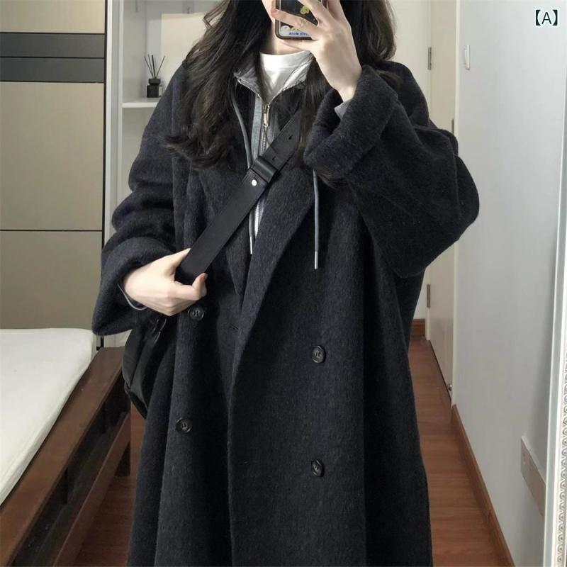 コート レディース 秋冬 ブラックグレー 高級感 両面羊毛 中長丈 ウールツイード 暖かみ 防寒 ミドル丈 韓国 スタイリッシュ