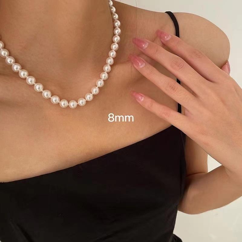 Rakuten - ネックレス 女性用 フレンチスタイル 軽量 高級感 ガラス製 パール チェーン 鎖骨チェーン シンプル クラシック コットン調 普段使い シルバー系 ゴールド系 通勤 通年使用