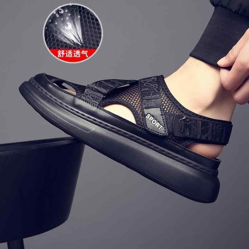 メンズ サンダル 夏用 通気性 真皮 穴あき 防臭 防滑 メッシュ ビーチシューズ 屋外用 軽量 吸湿速乾 男性用 足元快適 防水加工