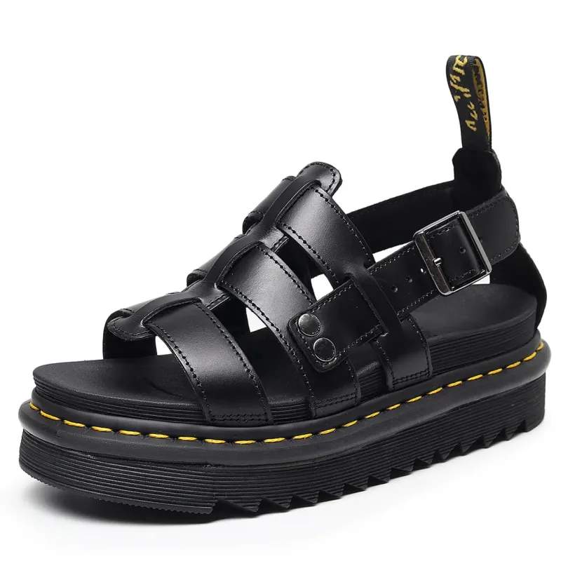 サンダル レディース 夏用 ビーチシューズ ローマンストラップ オープントゥ 厚底 ヒールアップ 革 フィッシュマウス テリー素材 フィ..