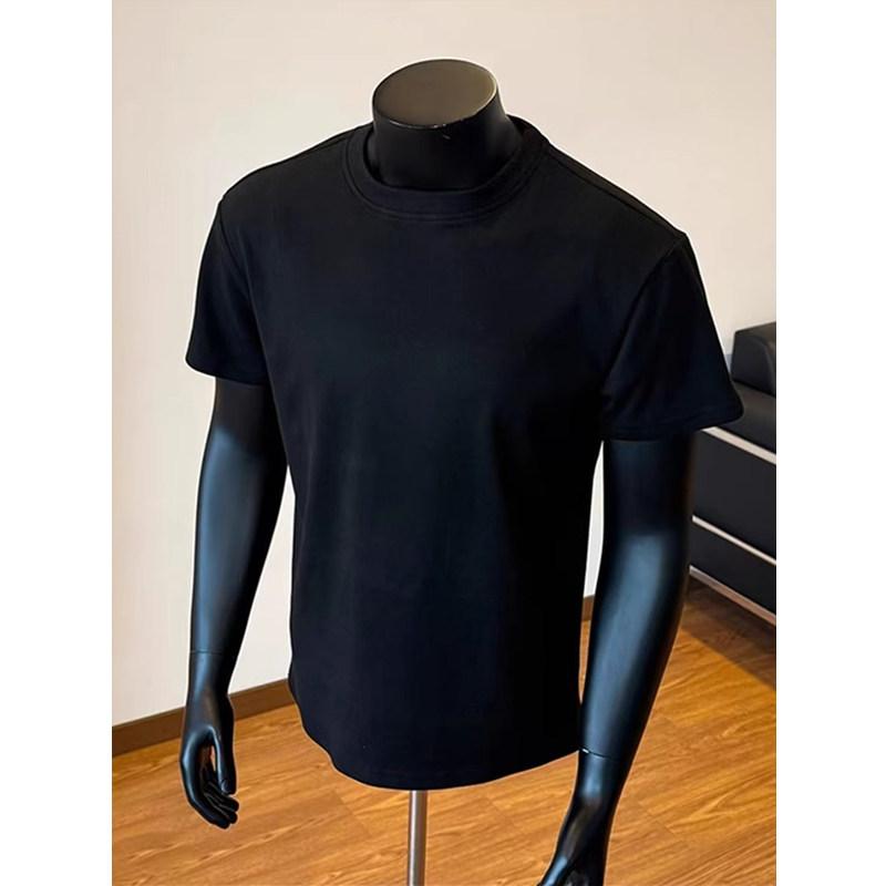 Tシャツ メンズ 半袖 黒 無地 小襟口 袖口カフス 夏用 速乾 冷感 吸湿 接触冷感 トップス 普段使い 軽量 ポリエステル