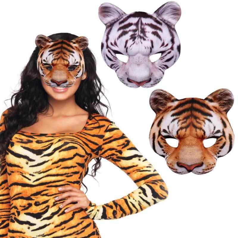 Full Mask - ハロウィン 虎 立体 半面 マスク 子供 大人用 かわいい 動物 仮装 ヘッドカバー エコ素材 パーティー コスプレ グッズ フェイスマスク 虎柄 ユニセックス 秋 イベント 用