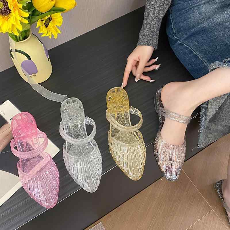 レディース サンダル 夏用 透明 プラスチック 厚底 ヒール つま先カバー 滑り止め 防臭 通勤 外出 軽量 クール 素材 防水 ビーチ スタイル